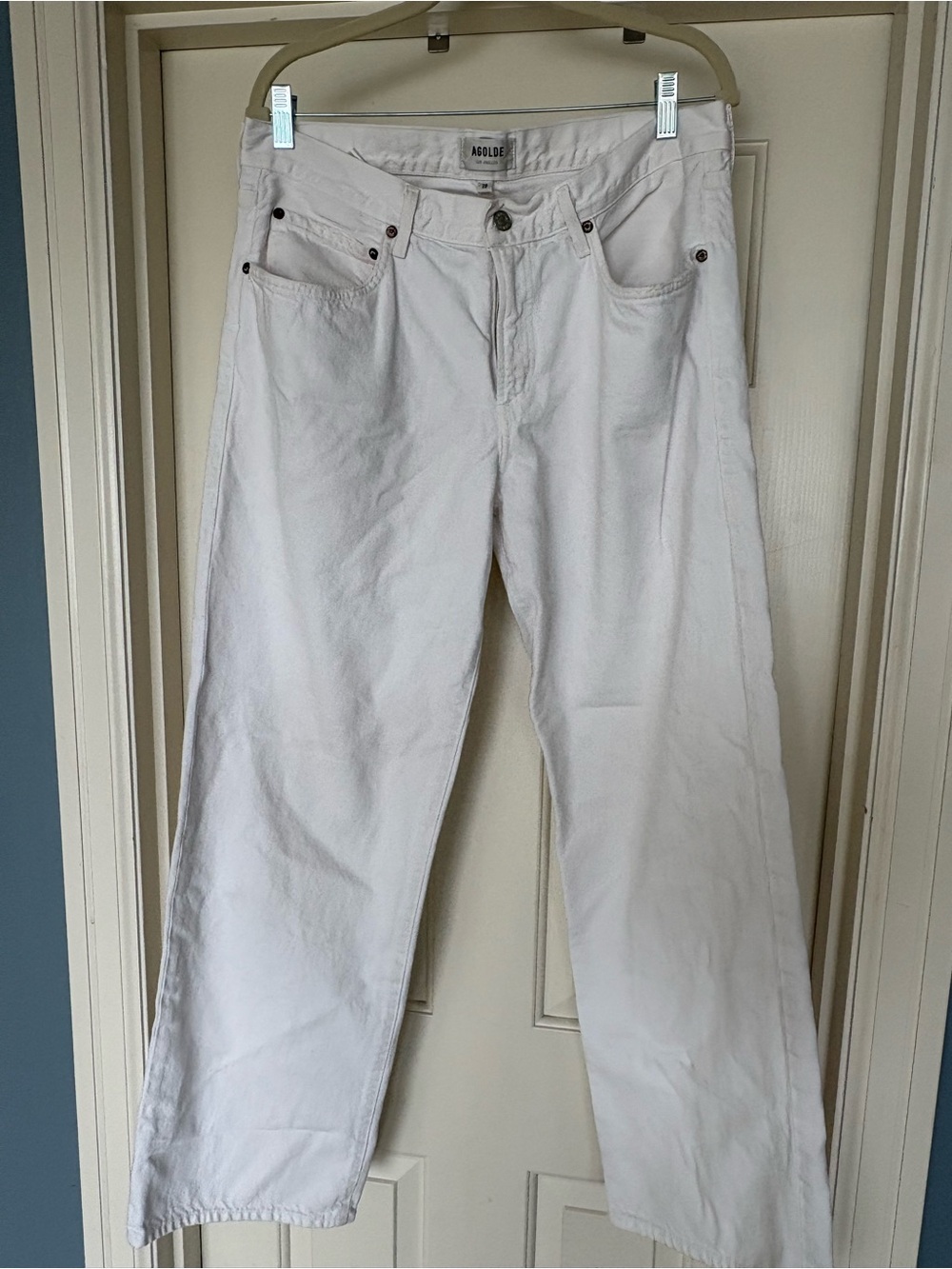Agolde White High-Rise Straight Crop Jeans
